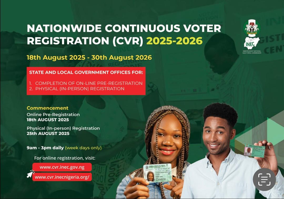 INEC Releases Details Of Locations For CVR Exercise Slated For August 2025