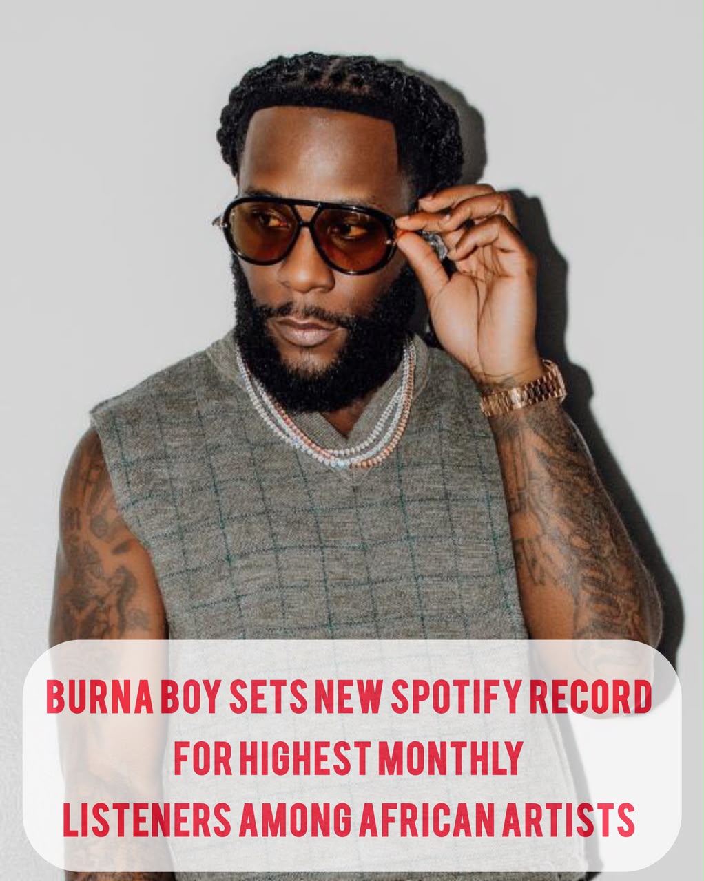 Afrobeats Record Another Global Milestone,  Burna Boy Hits Highest Sportify Monthly Listeners By African Artist
