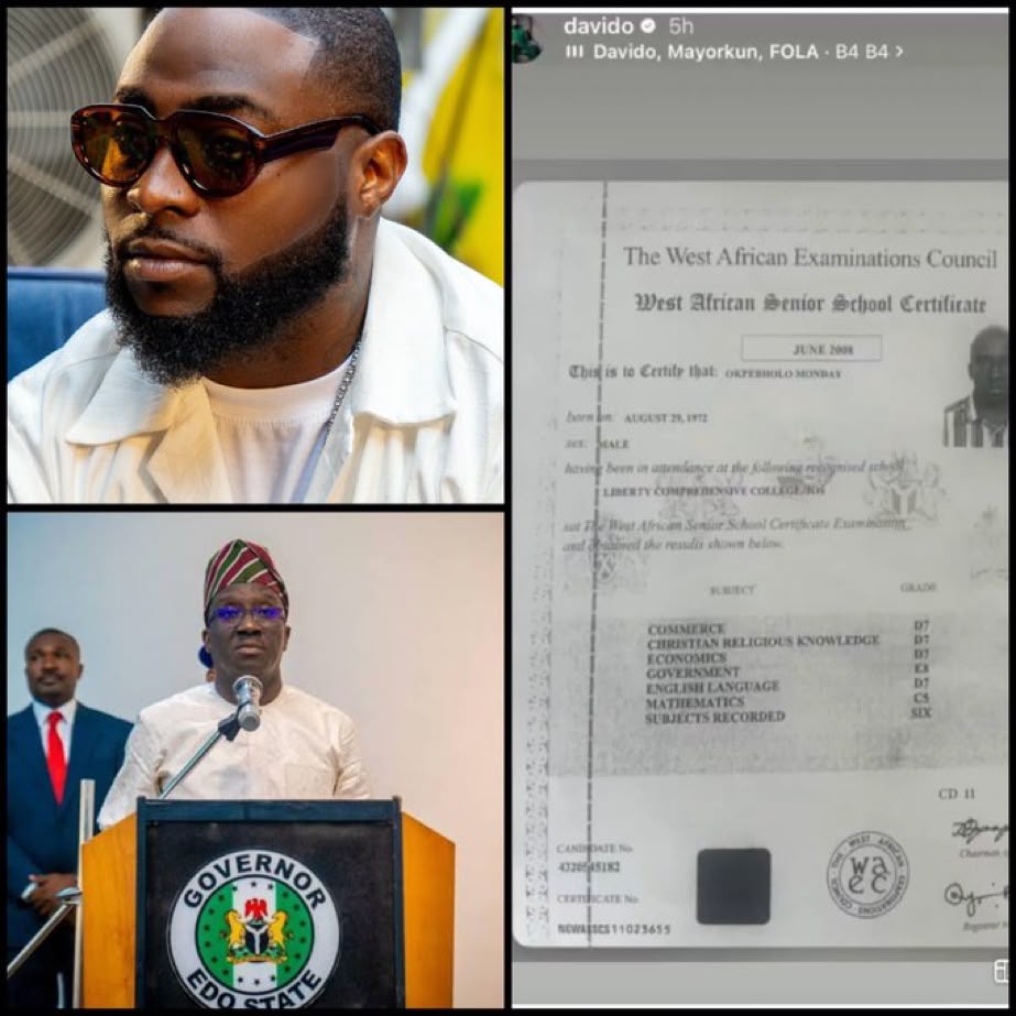 Osun 2026: Davido Takes Governor Okpebholo To the Ridiculous, Exposes WAEC Result