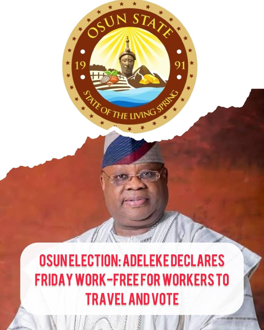 Osun 2026: Adeleke Declares Friday Work-Free for Workers to Travel, Vote on Saturday